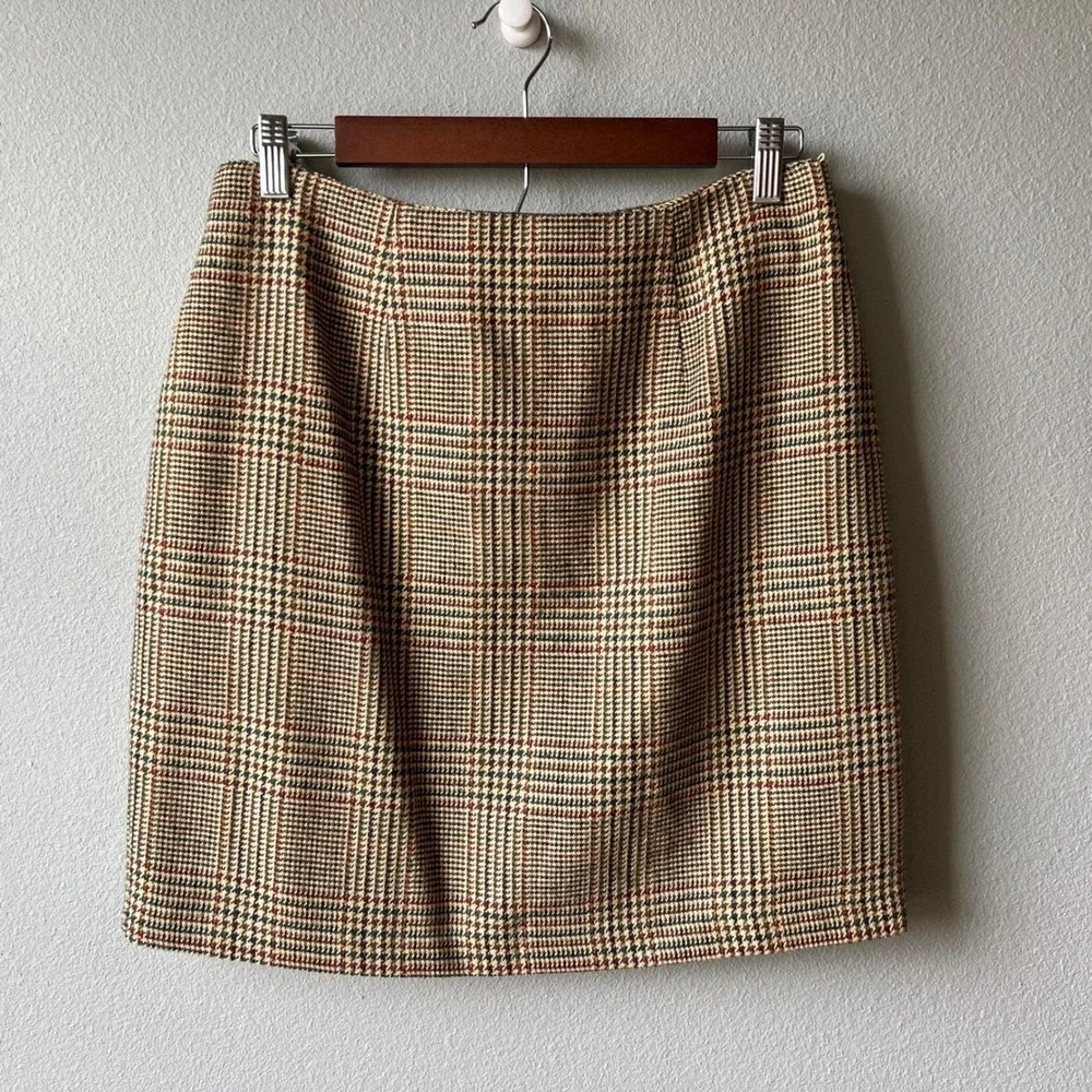 Vintage Womens Plaid Wool Blend Pencil‎ Skirt Size 10 Dark Academia Made in USA